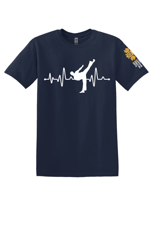Adult Heartbeat 50-50 Blend Black Unisex Short Sleeve Shirt.